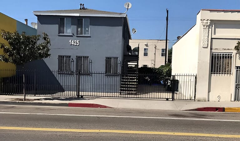 A building with a fence.