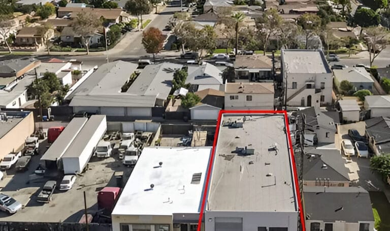 Bird's eye view of a commercial building.